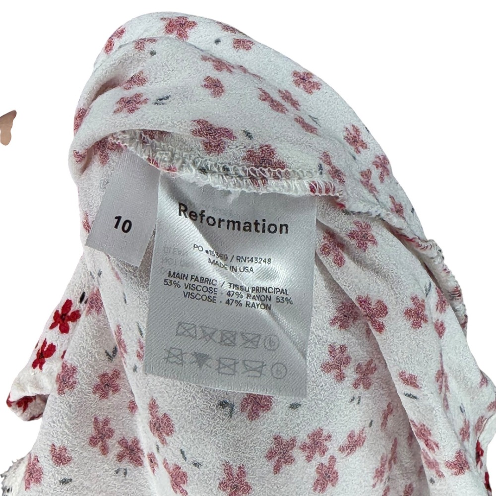 REFORMATION Boston Midi Dress White Red Floral Slip Women's Size 10 FLAWED - Picture 6 of 9